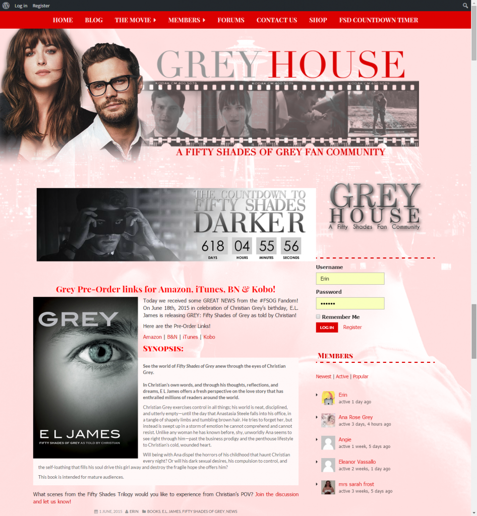Fifty Shades of Grey Fan Site Design
